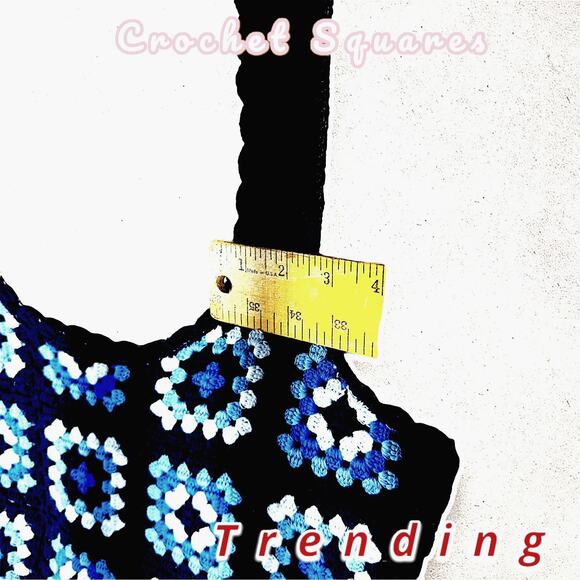 Granny Square Crochet Top Crochet Vest Women’s Top Tank 90’s Y2K Retro Boho Crop - Picture 12 of 12